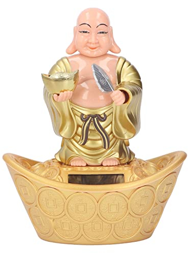 Tomotato Buddha Statue, Solarbetriebene Lachende Buddha Statue, Feng Shui Happy Buddha Skulptur für Heimbüro Dekoration, Kopf und Handgelenk Schaukel
