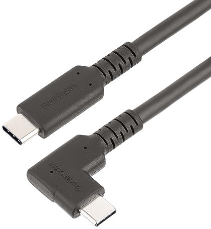 StarTech.com Cable de 1m USB-C Resistente Acodado a la Derecha - USB 3.2 Gen 2 (10 Gbps) - Cable de Transferencia USB Tipo C - DP de Modo Alt 4K 60Hz - PD 100W - Cable USBC de 90 Grados (RUSB31CC1MBR)