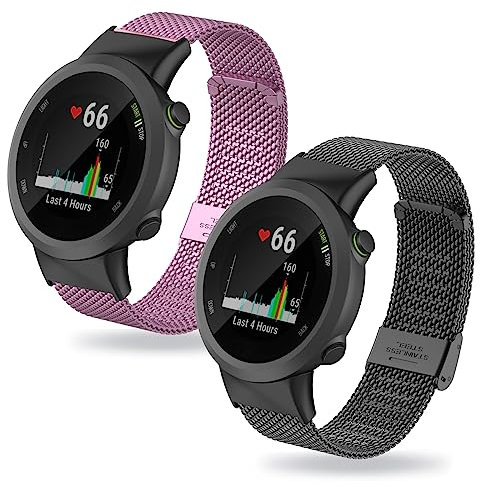 2 Stück Armband für Garmin Forerunner 45|45S Armband Metall Mesh Gewebte Edelstahl Solo Loop Ersatzarmband mit Garmin Forerunner 45|45S Armbänder für Garmin Forerunner 45|45S Armband (9,45|45S)
