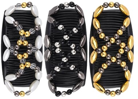 3 Stück Perlen-Haarkamm, Vielseitiger Haarkamm, Damen-Haarkammschieber, Kammclip Für Dutt, Elastische Haarspange, Geeignet Für Die Erstellung Verschiedener Frisuren (Gun Black, White, Gold)
