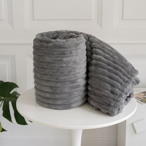Artistic Fashionista Limited New Chunky Ribbed Cord Thermal Faux Fur Velvet Mink Throw Blanket Soft Warm Thick Bed Sofa Throw Double King (Charcoal Grey, King - 200x240cm)