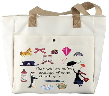 JYTAPP Marry Movie Tragetasche Mary Fans, Geschenk, Poppin Regenschirm-Fans, Segeltuch, wiederverwendbare Einkaufstasche, Einkaufstasche, Beige, Beigefarbene Tragetasche, 12.6 x 14 inches, modisch