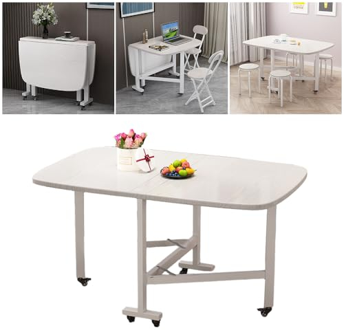 SINBINTA Klappbarer Esstisch, ausziehbarer Tisch mit Rollen, mobiler Holz-Küchentisch für kleine Räume (Weiß, 100 x 60 x 75 cm)