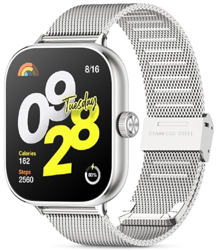 WindRen Cinturino per Xiaomi Redmi Watch 5/Xiaomi Redmi Watch 4/Xiaomi Mi Band 8 Pro, Regolabili Cinturini in Acciaio Inossidabile in Metallo Cinturino per Redmi Watch 4/Xiaomi Mi Band 9 Pro Argento