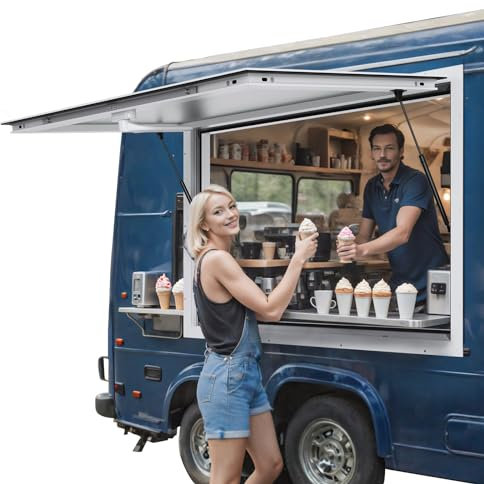 VEVOR Imbissfenster 48x36, Servicefenster aus Aluminiumlegierung für Imbisswagen mit Markisentür und Zughaken, bis zu 85 Grad schwenkbares Servierfenster für Imbisswagen und Imbissanhänger