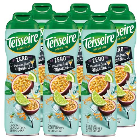 Teisseire Getränke-Sirup Passion Fruit Martini Maracuja 0% 600ml - Cocktails Milchshakes (6er Pack)