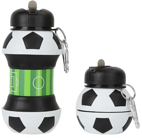 LJFIWY Borraccia da calcio da 550 ml, in silicone, per ragazzi e ragazze, pieghevole, a prova di perdite, per sport, viaggi, palestra, picnic, scuola