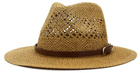 Sombrero de Panamá Unisex de Paja - Fedora de Ala Ancha para Sol y Playa de Verano para Hombre y Mujer