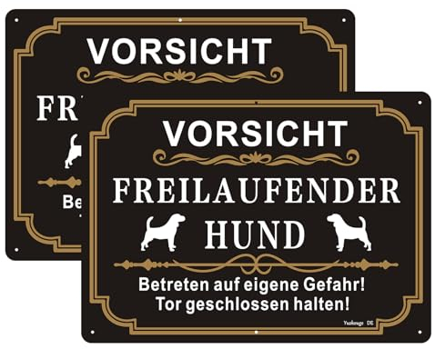 Vorsicht Freilaufender Hund Schild - 2er Pack, 25 x 18 cm Achtung Hunde Aluminium Metallschild Warnung vor dem Hund Innen und Außen