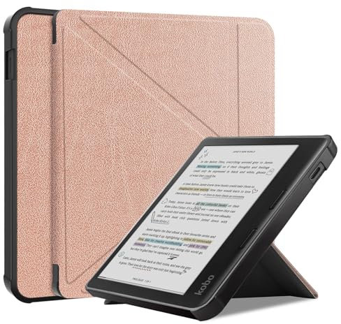 Étui en Cuir pour Kobo Libra Color 7 2024 - Smart Slim Léger Premium TPU Housse avec Mise en Veille/Réveil Automatique (Or Rose)