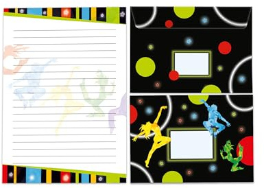 Briefpapier-Set Briefblock mit Umschlag Geschenk für Jungen Mädchen Kinder - Disco Party Dance bunt (Block A5 mit 25 Blätter + 15 Umschläge)
