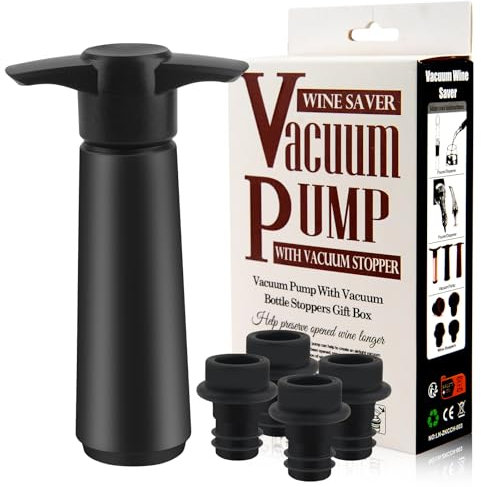 Wine Saver Vacuum Pump with 4 Stoppers, Wine Bottle Stoppers, Wine Stopper, Wine Vacuum Pump and Stopper, Wine Preserver, Reusable Bottle Sealer Keeps Wine Fresh, Ideal Wine Accessories Gift