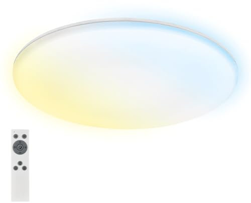 BRILONER - LED Deckenlampe Bad mit indirektem Licht, Fernbedienung, Staub- und Spritzwasserschutz, LED Deckenleuchte, Badlampe, Badezimmerlampe, Küchenlampe, Feuchtraumleuchte, 35 x 5,5 cm, Weiß