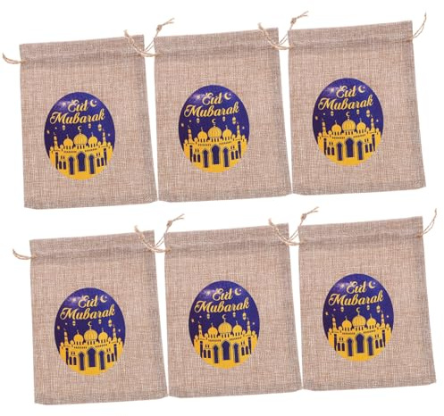 HOMOCONO 6stücke Eid Mubarak Geschenktüten Tragbare Zugbeutel Für Ramadan-feierlichkeiten Mehrzweck-taschen Für Süßigkeiten Und Kleine