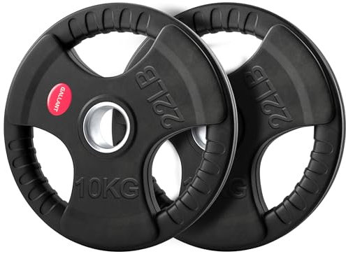Gallant 10kg Weights Plate Pair, 2 Inch Olympic Weight Plates, Rubber Coated Cast Iron with Tri Grip for Olympic Barbell Weights, (10kg weight plate x 2) Home Gym Strength Training