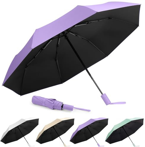Aolso Reise-Regenschirm, 8 Rippen Winddichter Automatischer Regenschirm, Regenschirm Sturmfest, Automatisches Öffnen/Schließen, Tragbarer Regenschirm für Männer und Frauen(Lila)