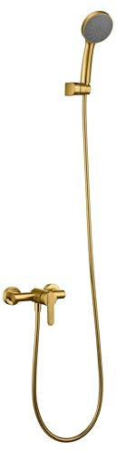 GALYON IMEX Monomando para Ducha SERIE ROMA – Grifería de Latón, Kit Grifo Ducha Moderno Completo, Cartucho Cerámico Ø35 mm, Flexo PVC 1.80 m. (Oro Cepillado)