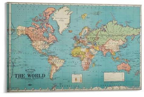 Póster de mapa del mundo de arte retro, 23 pósteres, impresión artística para pared, póster para colgar en la pared, decoración familiar, 60 x 90 cm