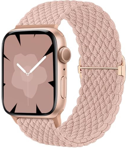 Ynitec Braided Loop Correa Compatible con Apple Watch 44mm 42mm 45mm 49mm 46mm, Elásticas de Tela de Nylon Pulsera Deportiva Para Caballero Para iWatch 10 9 8 7 6 5 4 3 2 1 SE Ultra, Rosa
