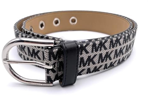 Michael Kors Gürtel I Damen I Echtes Leder I Größe M I 110cm lang mit Schnalle gemessen I 4,0 cm breit I Schwarz-Weiß I Gestanzte große Ösen I Women Belt1035