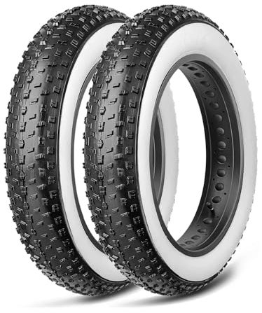 2 Reifen 20 x 4.0 x Fat Bike E-Bike Gummi 20 Zoll (50,8 cm) Paar Reifen mit Dübeln MTB Elektrofahrrad Weiß / Schwarz starr 20 x 4.0 (100-406) Band Weiß