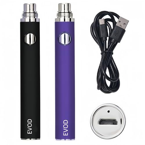 E-Zigaretten-Akku, Evod 900 mAh Vape Akku, konstanter Spannungsausgang, geringer Innenwiderstand, echte Kapazität, eGo 510-Gewinde, 2er-Pack Einsteiger Ezigaretten Akku (Schwarz Lila)