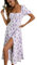 Robe Ete Femme Longue Légère Grande Taille Robe Ete Femme Boheme col Carré Robe Longue Boheme Fleurie Manches Courtes Robe Femme Chic Et Elegant Bustier Pas Cher Robe Violet 3XL