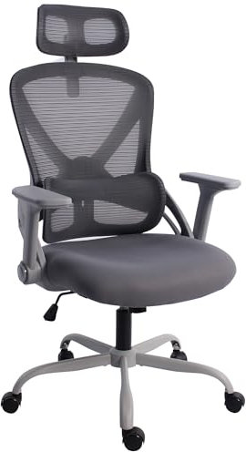 KRAKEN CHAIRS Ergonomischer Bürostuhl Netz - Grau - Schreibtischstuhl Ergonomisch - Drehstuhl Schreibtisch mit Verstellbaren Armlehnen - Bürostühle - Office Chair Ergonomic - Bürosessel - Sessel