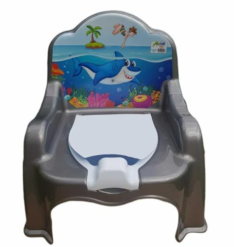 Baby, Toddler, & Kids Potty Training Plastic Urinal Chair with Lid | Colourful Design, Modern Make, Easy to Clean, Comfortable Backrest | for Up to 14kg Weight (Dark Grey)