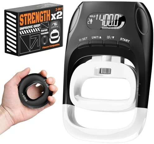 Grip Strength Tester & Trainer 2-in-1 Combo Set-Digitales Handdynamometer mit LCD-Display, Max 180 kg Kapazität, Widerstandsring mit ergonomischem Design für Sport, Fitnessstudio, Zuhause & Reha