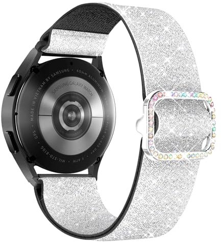 Vamyzji for Samsung Galaxy Watch 7 6 5 4 FE 40mm 44mm Straps, Women Bling Sparkly Stretchy Nylon 20mm Galaxy Watch Straps for Samsung 6 4 Classic/5 Pro/Active 2