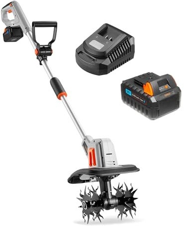 VonHaus Tiller Cordless – Electric Garden Soil Cultivator/Rotavator – 20V Battery, Charger, 16cm Tilling Depth, 20cm Working Width, 4 Blades, Adjustable D Handle
