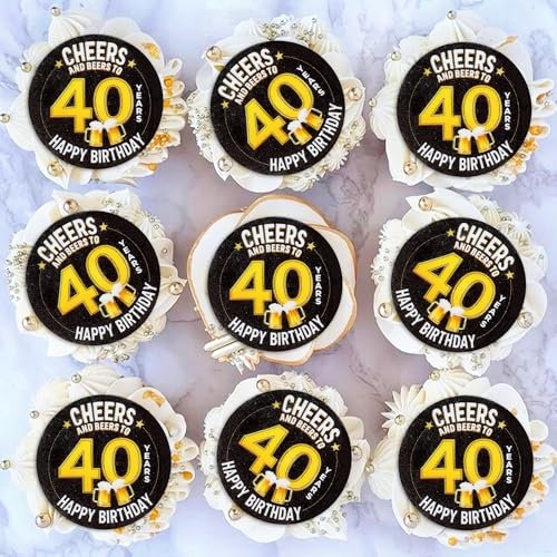 Blumomon 40Pcs Edible 40th Beer Happy Birthday Cupcake Toppers 40th Birthday Party Decorations Supplies Happy Birthday Party Cake Decorations
