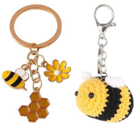 Rbleote 2 Stück Schlüsselanhänger Biene,Biene Schlüsselanhänger,Süßer Bienen Geschenk,Modisch und Lustig,Geeignet für Geldbörsen,Handtaschen und Rucksäcke für Männer und Frauen