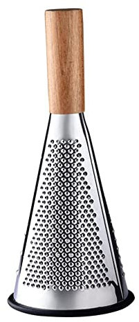 Kegel-Käsereibe mit Holzgriff, Edelstahl, 3-seitiger Gemüsezerkleinerer zum Reiben von Käse, Karotten, Schokolade, Küche, Obst, Gemüse