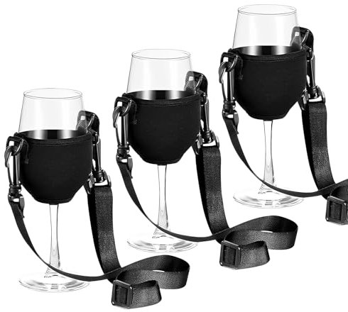 YMTWSRY Weinglashalter zum Umhängen, 3 Stück Tragbarer Weinglashalter mit Lanyard Weinhalter zum Umhängen für Hochzeit Geburtstag Party (Schwarz)