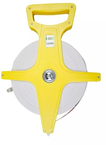 HKB® Maßband gelb, Massband 100m Fiberglass Rollbandmaß Bandmaß 50774 100 Meter