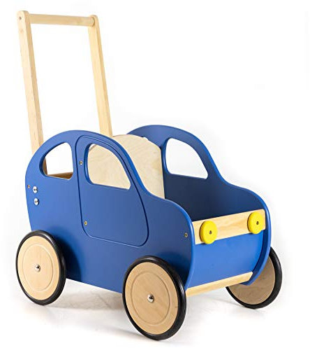 HolzFee Lauflernwagen Holz Auto Baby Laufwagen Griff höhenverstellbar Farbe Auswahl (Blau)