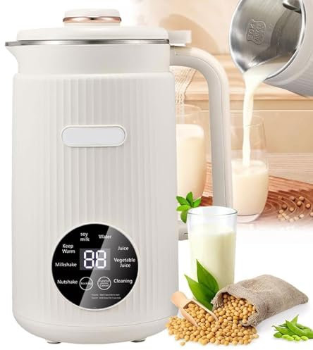 QYOEGSQ Automatic Soy Milk Maker,1.2L Nut Milk Maker Machine with 10 Leaf Fine Steel Blade, 12H Timer and 9 Functions, Almond Milk Maker, Plant-Based Milk Machine, Almond Wall Breaker