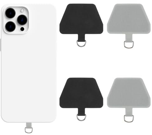 Bremorou 4 Pcs Tether Tabs for Cell Phone Universal Phone Lanyard Replacement Part With Back Adhesive Compatible Most Phones Cases Women Men Simplicity Festival Gifts Black Gray Silicone Cloth Iron