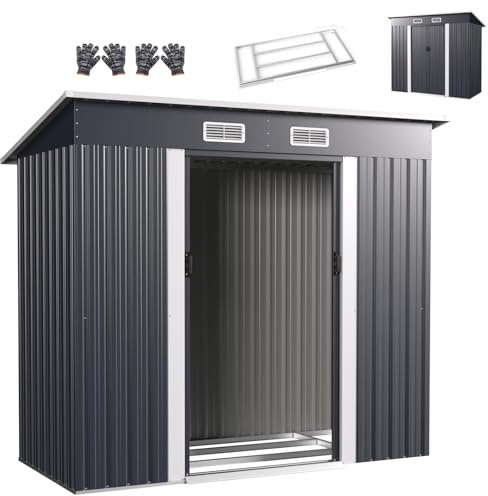 RELAX4LIFE Casetta da Giardino con Tetto Inclinato, Porta Scorrevole, Struttura in Metallo Zincato, per Cortile, Prato, Patio, Fattoria213 x 112 x 186 cm
