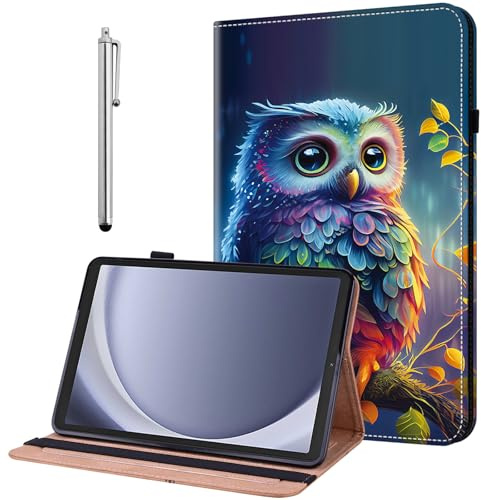 YiChZhe Case for iPad mini (A17 Pro 2024 Model, 7th Generation) / mini 6 (2021 Model, 6th Generation) Shockproof Protective Case with Adjustable Stand Card Slot Pen Holder, Blue Little Owl