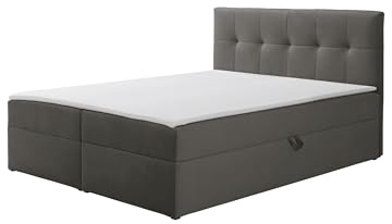 RAVIO Boxspringbett Toronto mit 2 Bettkästen, gepolstertem Kopfteil, Bonellfederkern H3 und Topper, Polsterbett aus Samt mit Stauraum und hohem Liegekomfort (Dunkelgrau (Amor 4338), 140 x 200 cm)