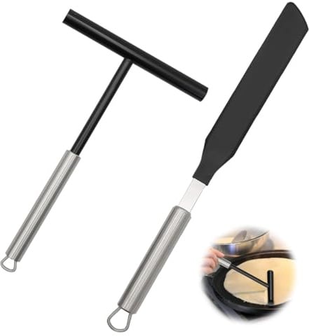 OUDQFCJ Crepes Spatola e Distribuitore - Strumenti per Crepes Maker in Acciaio Inox e Silicone - Utensili da Cucina per Preparare e Cuocere a Casa