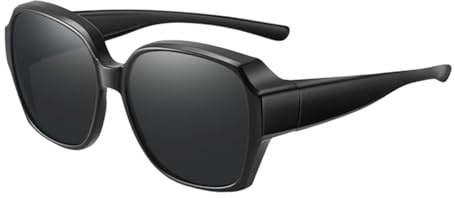 AXNKDH Oversized Square Fit Over Glasses Sunglasses for Men Women, Polarised UV400 Protection Grey Lens, TR90 Flexible Frame TAC Lens, Black Full Coverage Shades for Driving Fishing Golf Outdoor