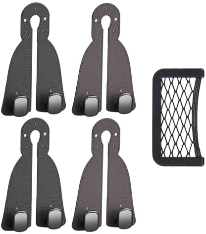 5 Stück Autositz Doppelhaken Rückenhaken, Haken Kopfstütze Auto, Doppelhaken für Autositzlehne, mit Aufbewahrungsnetz, Geeignet für Rucksäcke, Geldbörsen, Handtaschen und Kleidung. (Schwarz, Braun)