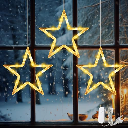 LED Sterne Weihnachtsbeleuchtung,3 Stück Weihnachtsdeko Fenster 30cm,Weihnachtsbeleuchtung Fenster,Lichterkette Sterne,LED Weihnachtsstern Beleuchtung,Fensterbeleuchtung,für Weihnachten,Party