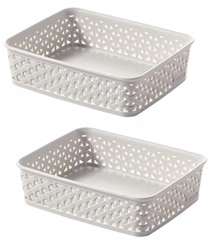 APXB A5 Paper Tray Nestable Basket White Plastic Wicker Rattan Effect Desk Organiser 5.5L Storage Box (2)