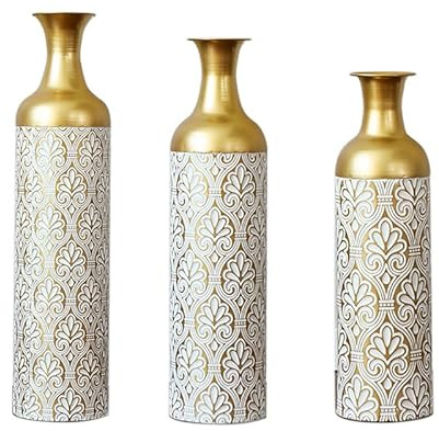 Weiß-Gold-Bodenvase modern, Vasen-Set 83/65/50 cm, Deko-Vase groß für Pampasgras, Home-Deko für Wohnzimmer, Moderne Deko