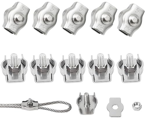 huruirui M5 Presillas Cable Acero Abrazaderas De Cable 304 Inoxidable Clips Wire Rope Clips Tensor Cuerda Tendedero Cable De Acero Cuerda 10pcs
